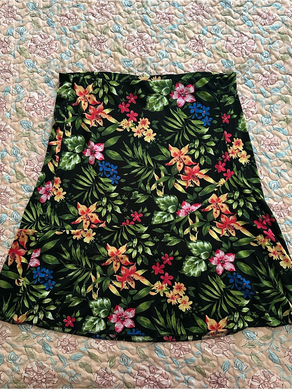 Jaclyn Smith Black A-Line Skirt with Tropical Floral Print